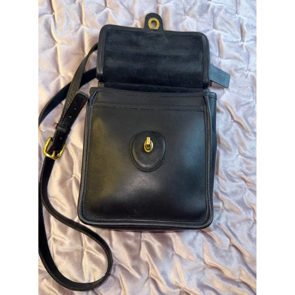 Vtg Coach Murphy Blk‎ Leather Bag Crossbody Turnlock Brass Classic 9930 Mini